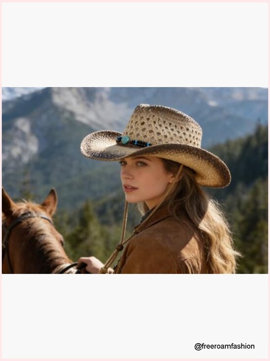 Straw Cowboy Hat Unisex Breathable Western Cattleman Style Sun Protection main image 4